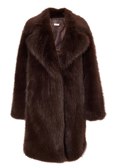 Quiz Brown Faux Fur Longline Coat
