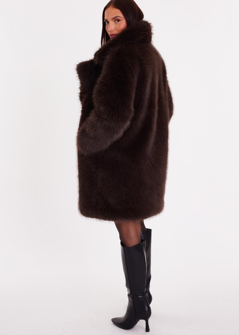 Quiz Brown Faux Fur Longline Coat