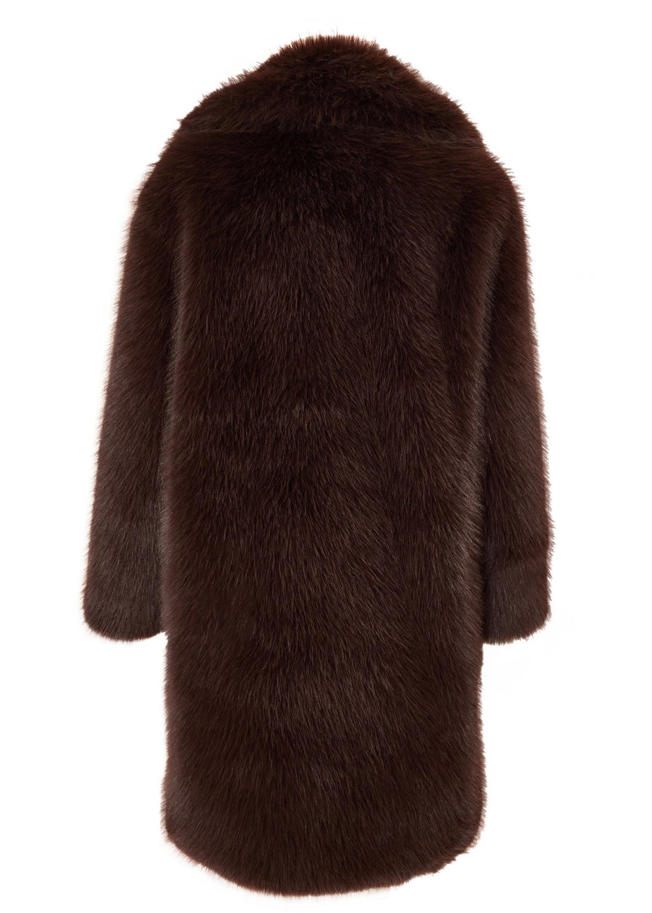 Quiz Brown Faux Fur Longline Coat