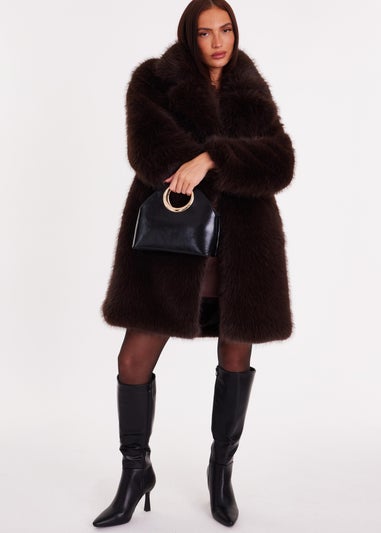 Quiz Brown Faux Fur Longline Coat