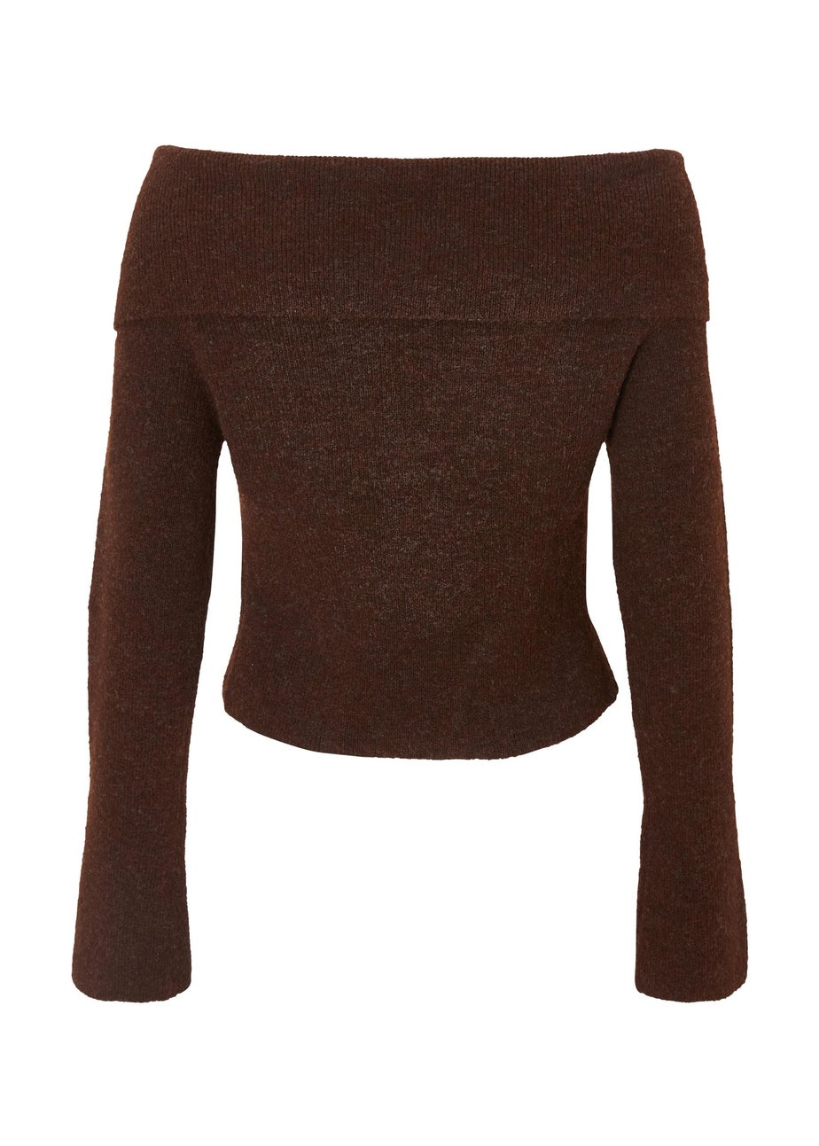 Quiz Brown Bardot Chain Front Jumper