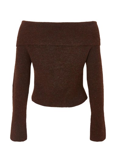 Quiz Brown Bardot Chain Front Jumper