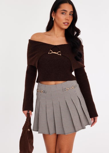 Quiz Brown Bardot Chain Front Jumper
