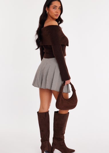 Quiz Brown Bardot Chain Front Jumper