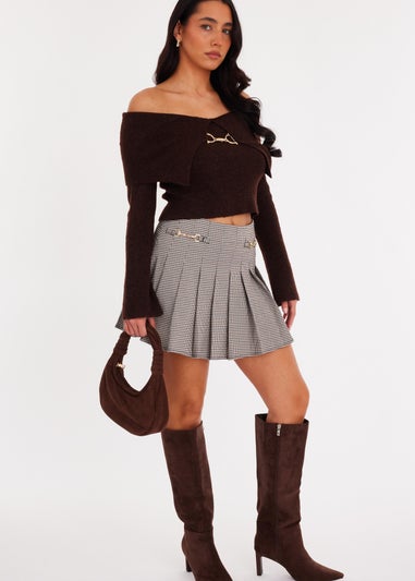 Quiz Brown Bardot Chain Front Jumper