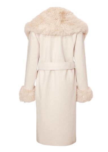 Quiz Stone Faux Fur Trim Coat