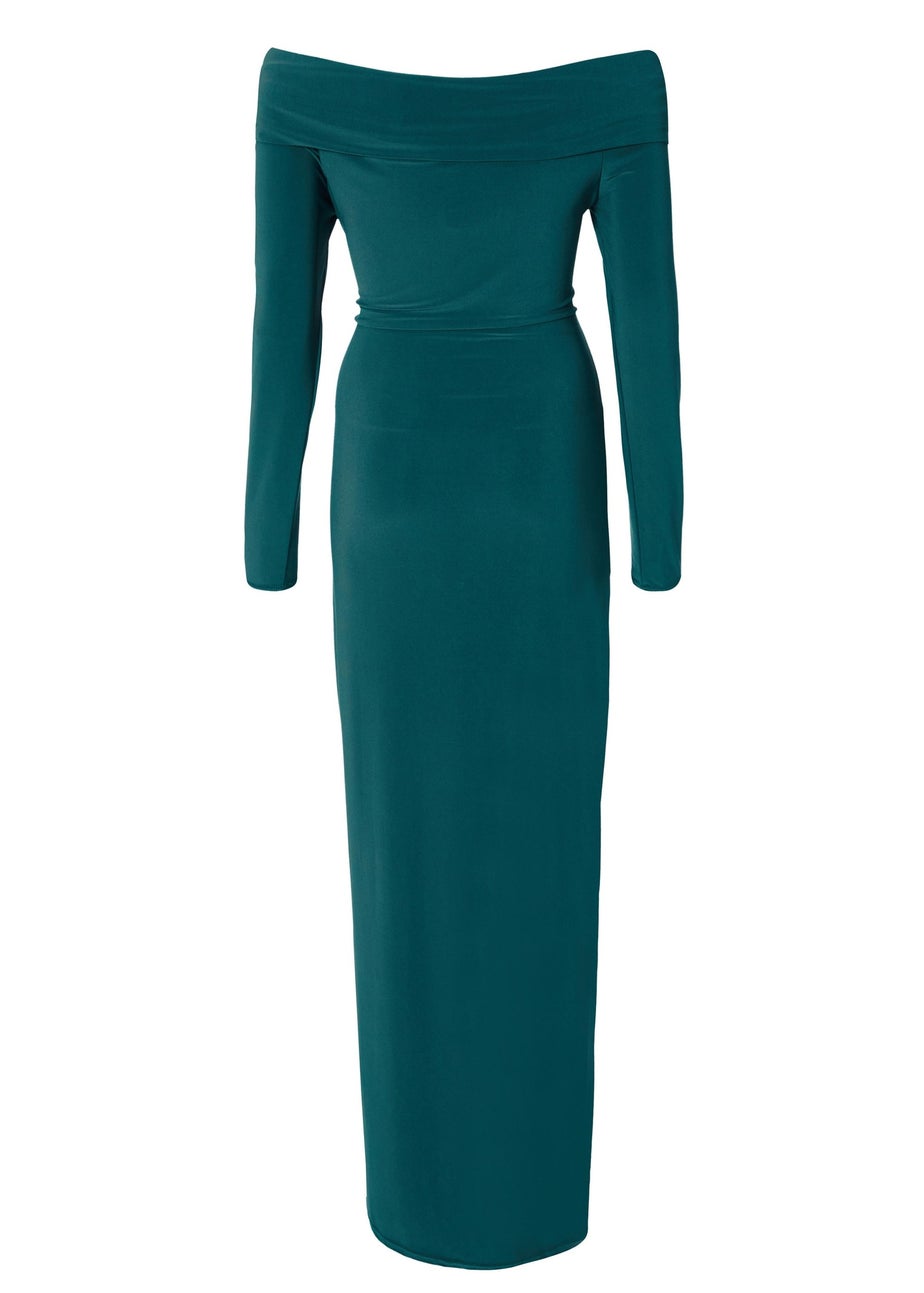 Quiz Turquoise Ruched Long Sleeve Midaxi Dress