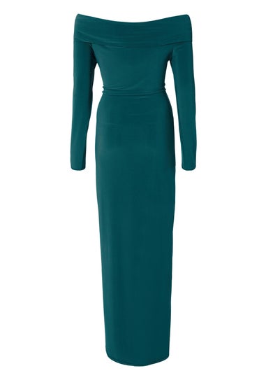Quiz Turquoise Ruched Long Sleeve Midaxi Dress