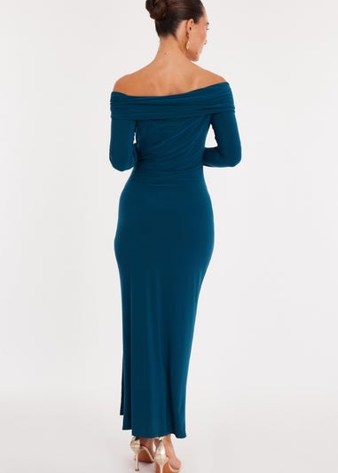 Quiz Turquoise Ruched Long Sleeve Midaxi Dress