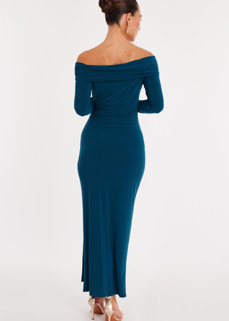 Quiz Turquoise Ruched Long Sleeve Midaxi Dress