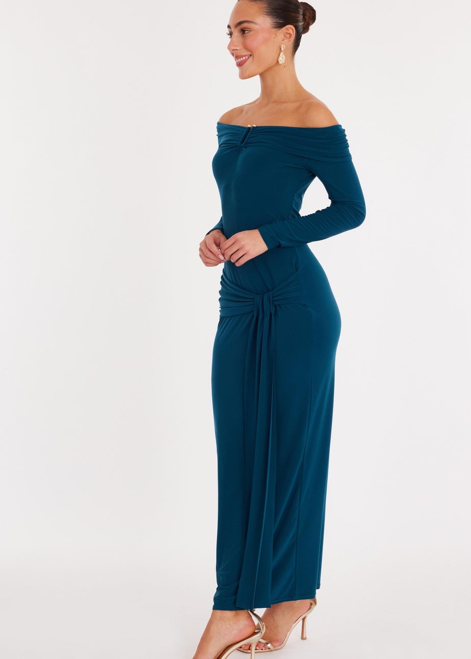 Quiz Turquoise Ruched Long Sleeve Midaxi Dress