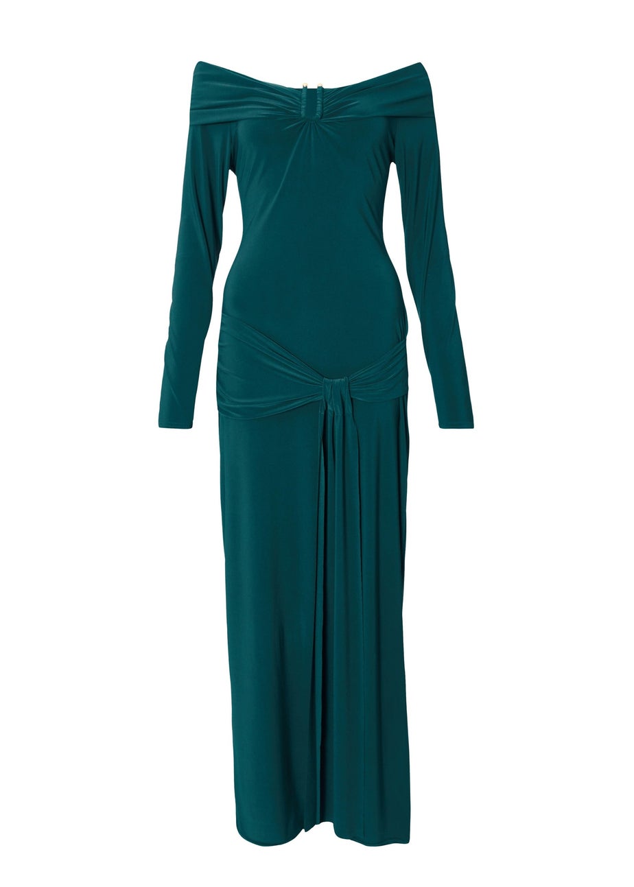 Quiz Turquoise Ruched Long Sleeve Midaxi Dress