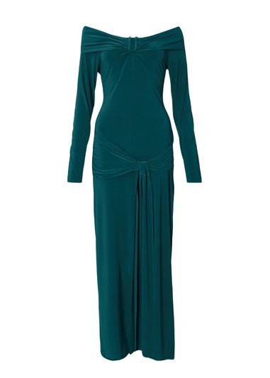 Quiz Turquoise Ruched Long Sleeve Midaxi Dress