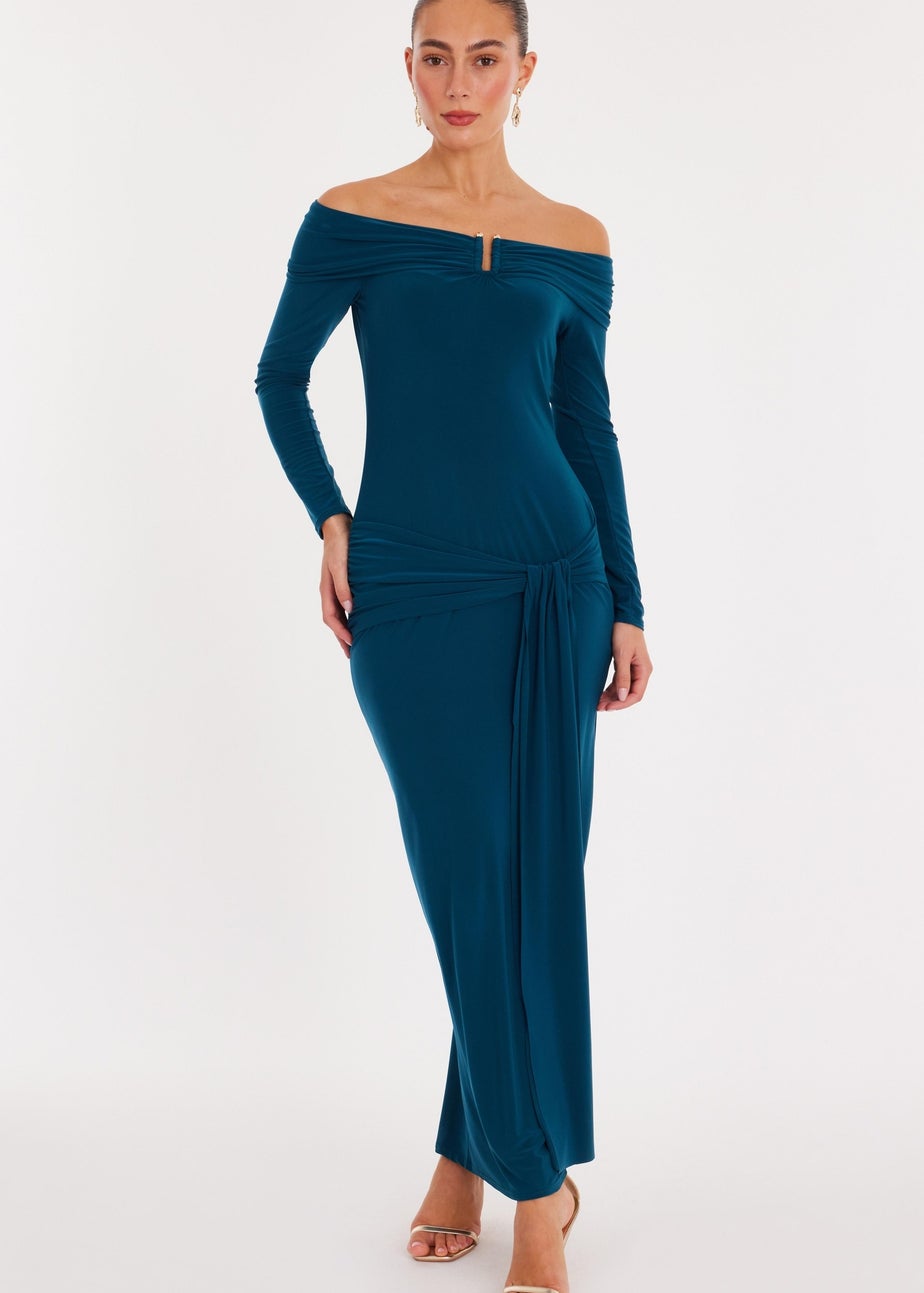 Quiz Turquoise Ruched Long Sleeve Midaxi Dress