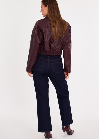 Quiz Burgundy Faux Leather Cropped Bomber Jacket