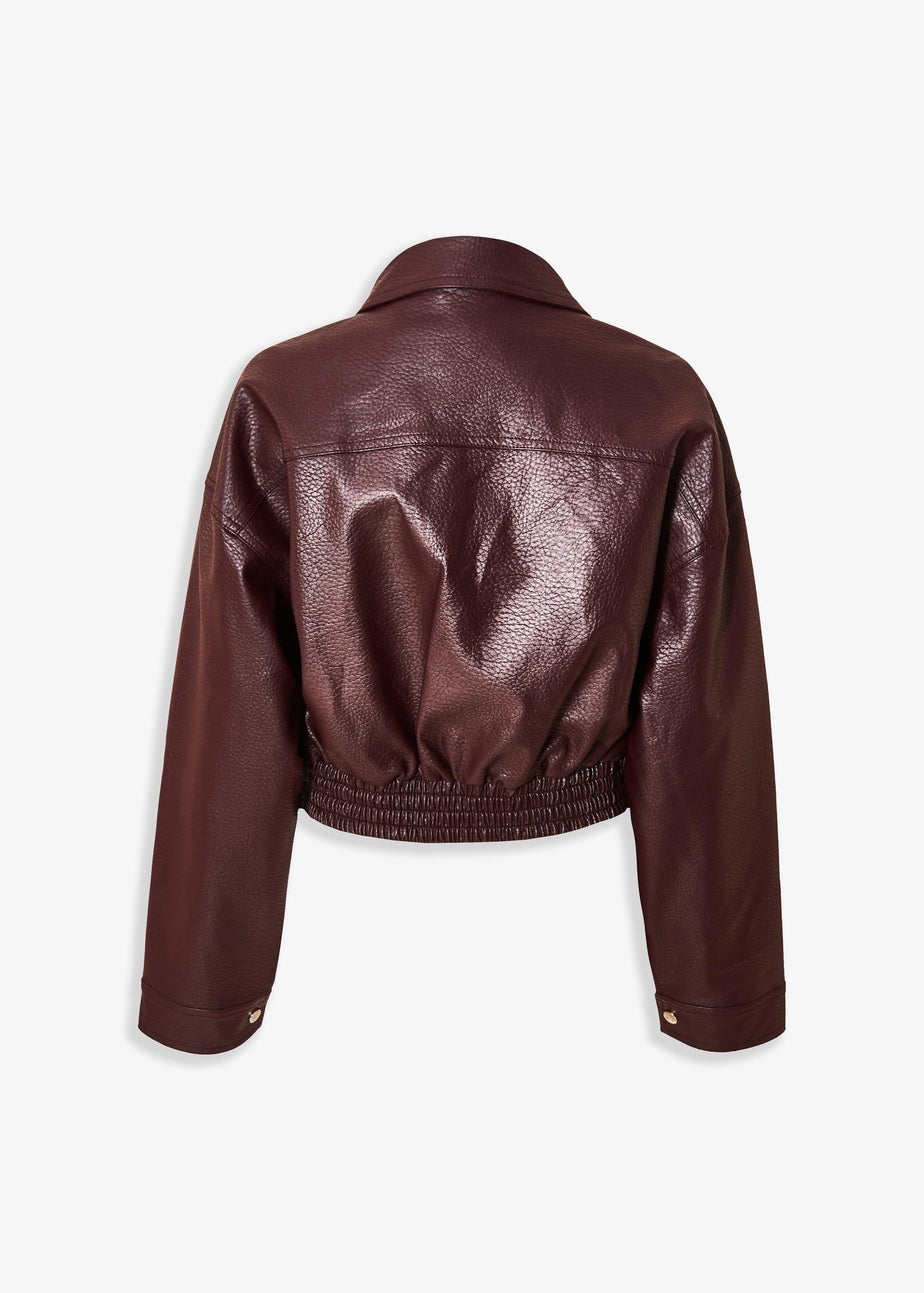 Quiz Burgundy Faux Leather Cropped Bomber Jacket