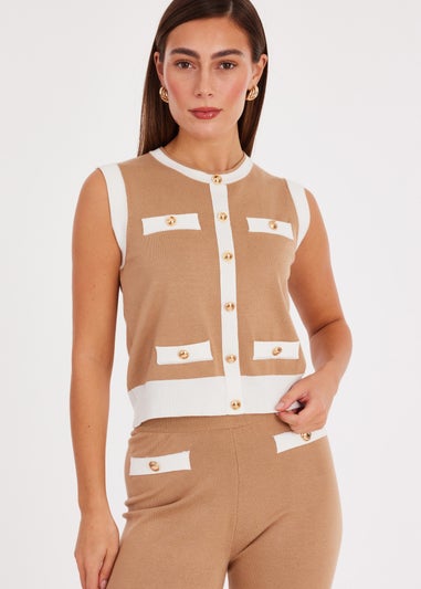 Quiz Stone Knit Contrast Waistcoat