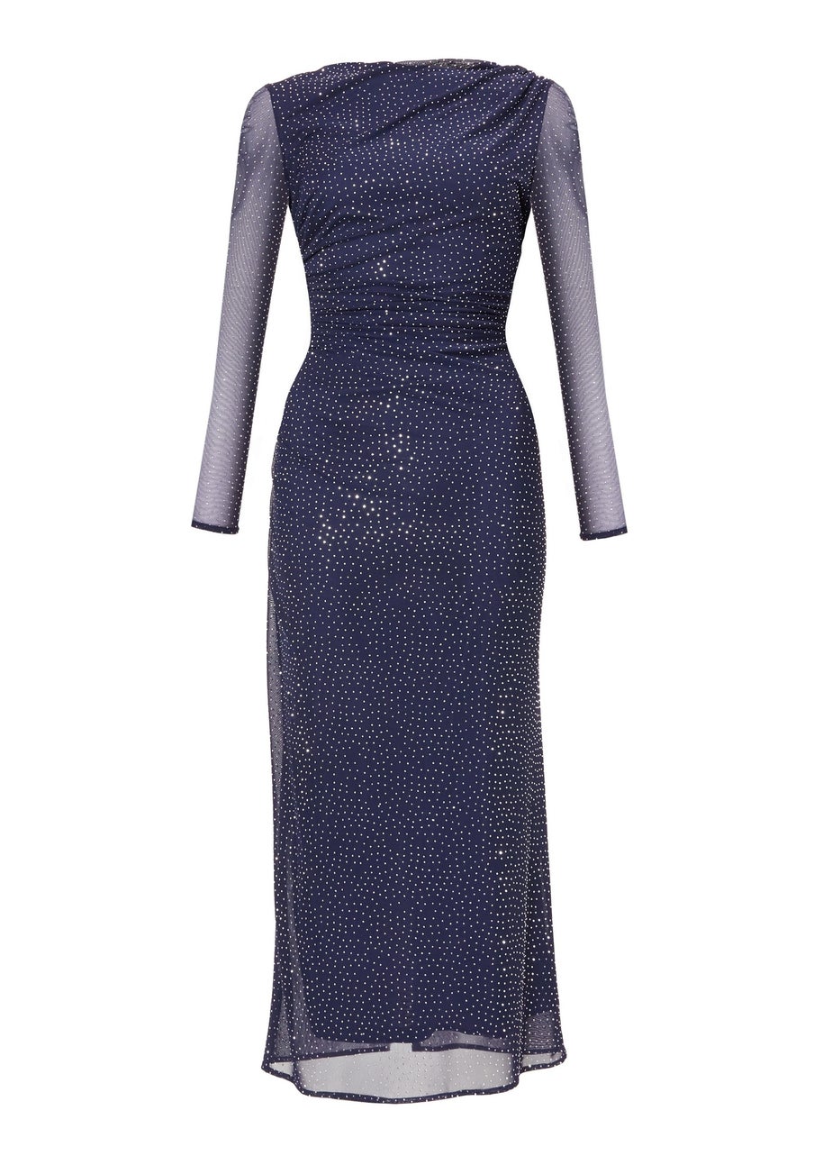 Quiz Navy Mesh Diamante Midaxi Dress