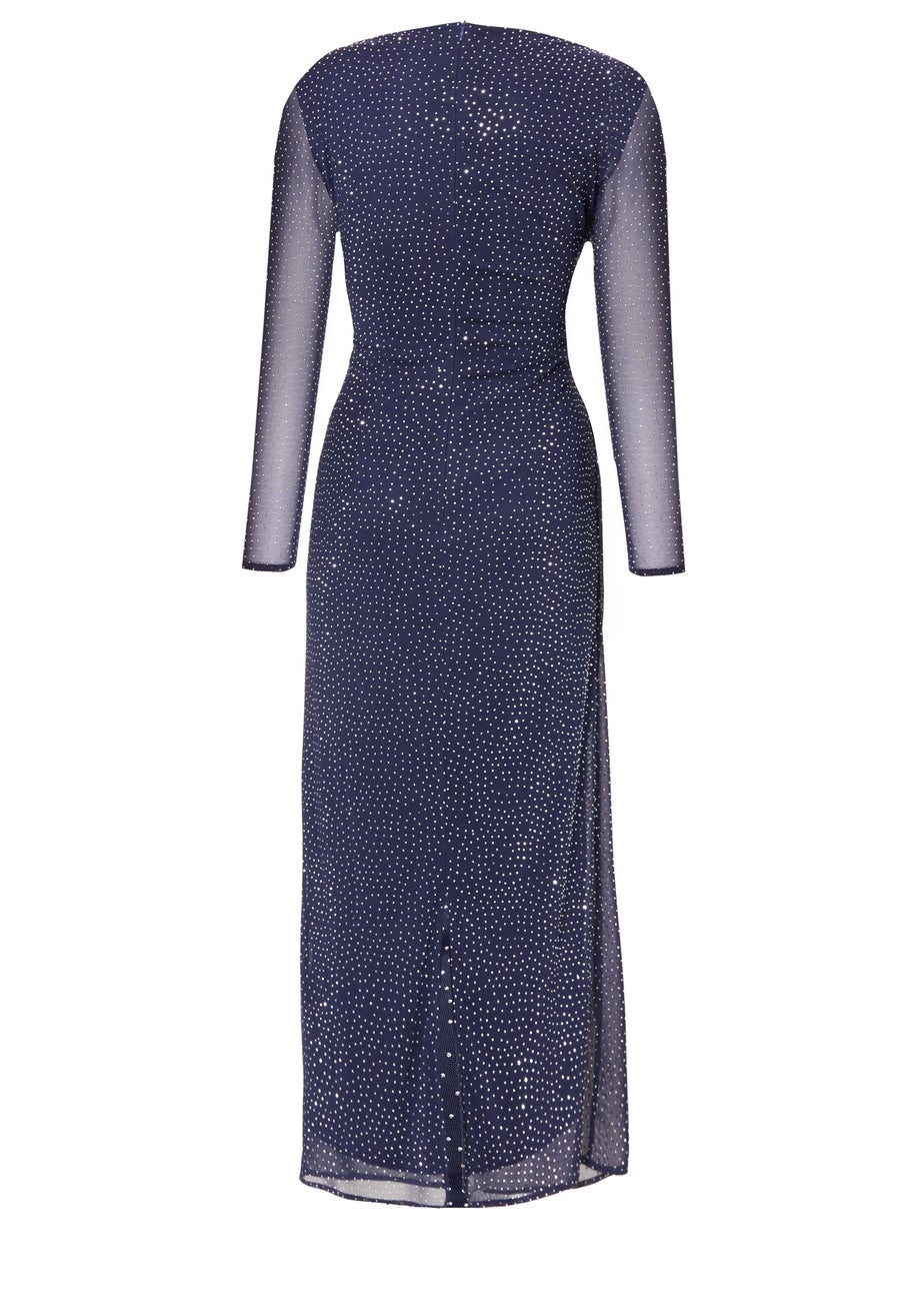 Quiz Navy Mesh Diamante Midaxi Dress