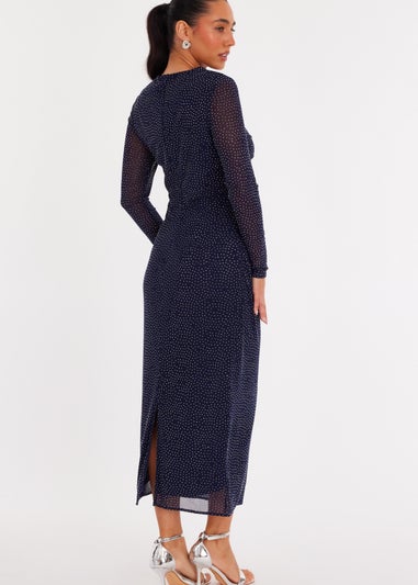 Quiz Navy Mesh Diamante Midaxi Dress