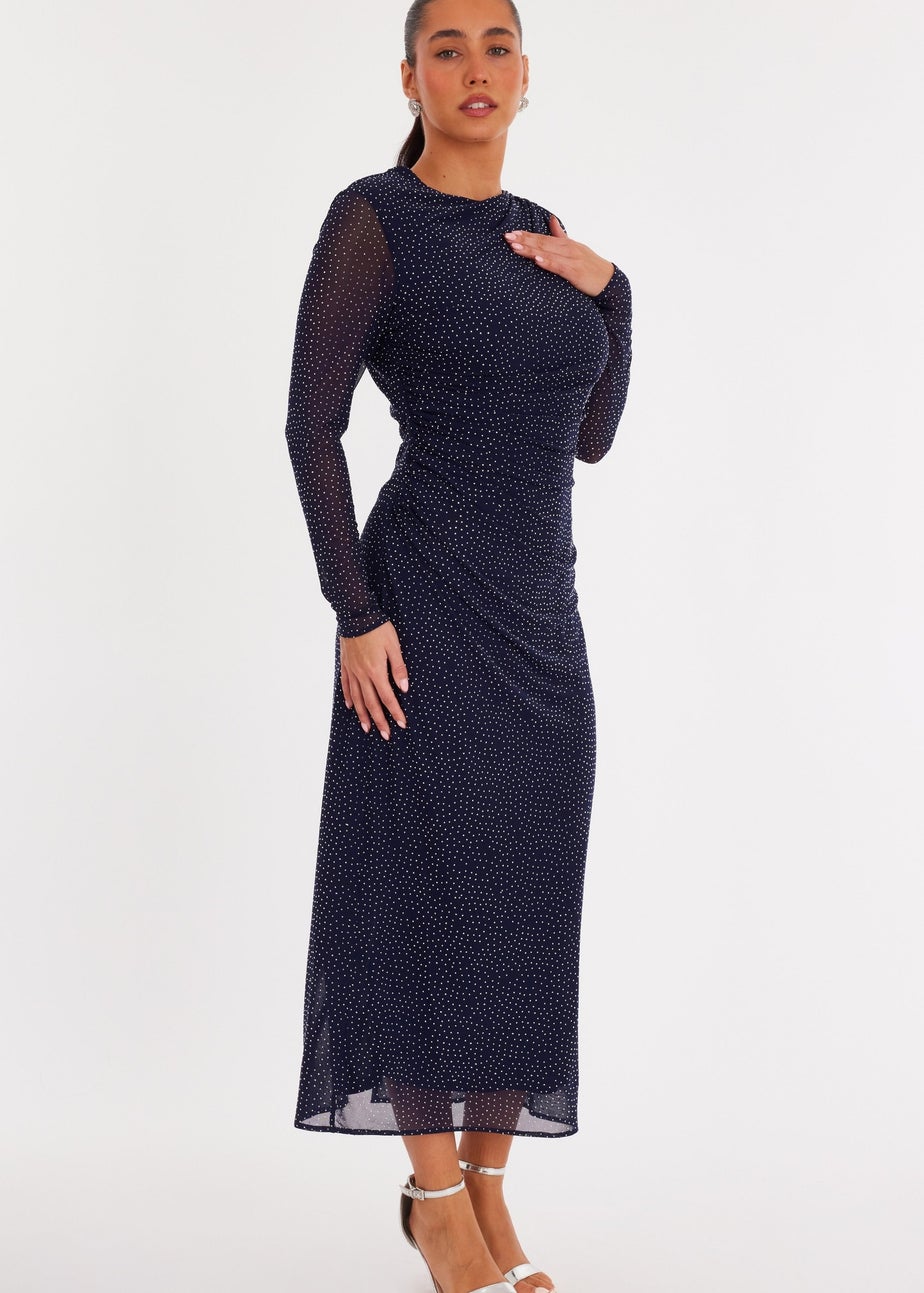 Quiz Navy Mesh Diamante Midaxi Dress