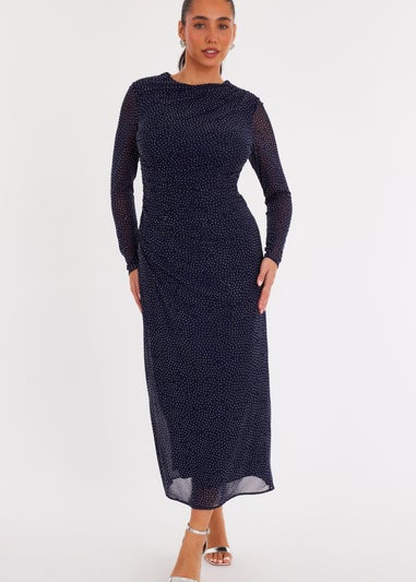 Quiz Navy Mesh Diamante Midaxi Dress