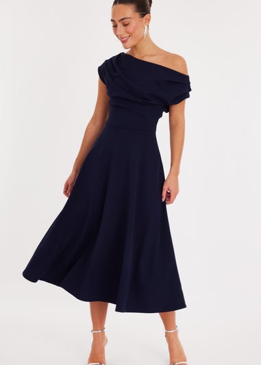 Quiz Navy One Shoulder Midaxi Dress