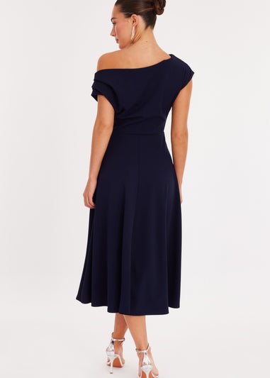 Quiz Navy One Shoulder Midaxi Dress
