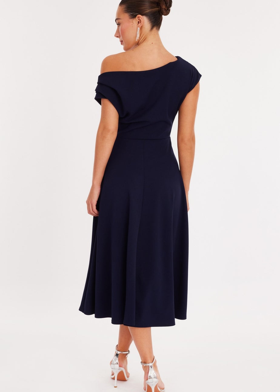 Quiz Navy One Shoulder Midaxi Dress