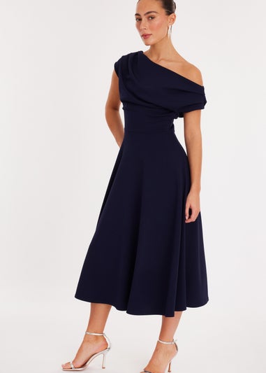 Quiz Navy One Shoulder Midaxi Dress