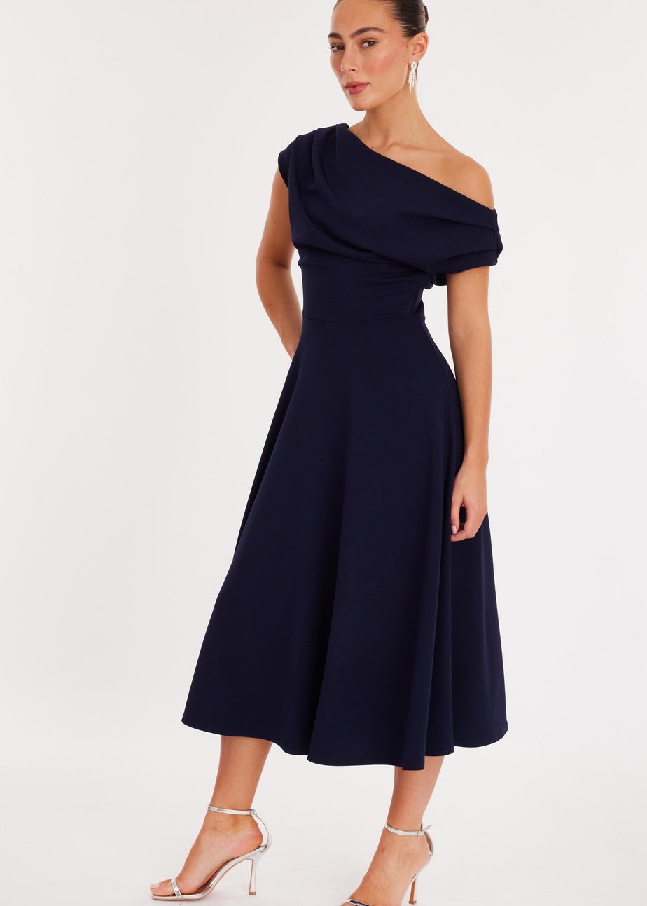 Quiz Navy One Shoulder Midaxi Dress