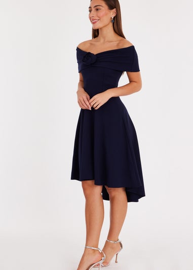 Quiz Navy Corsage Dip Hem Midi Dress