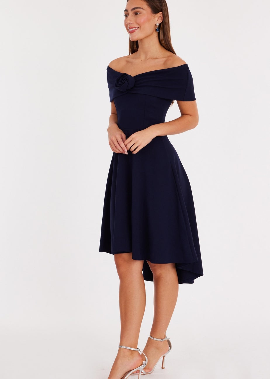Quiz Navy Corsage Dip Hem Midi Dress