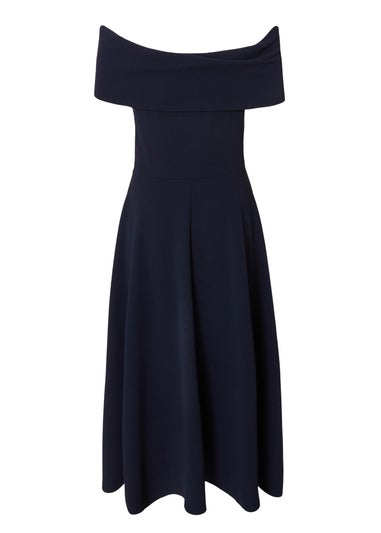 Quiz Navy Corsage Dip Hem Midi Dress