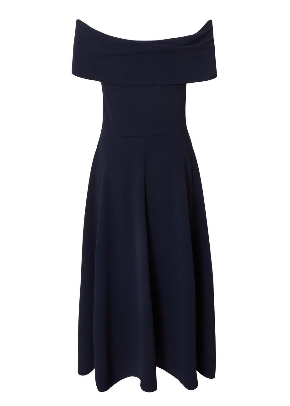 Quiz Navy Corsage Dip Hem Midi Dress