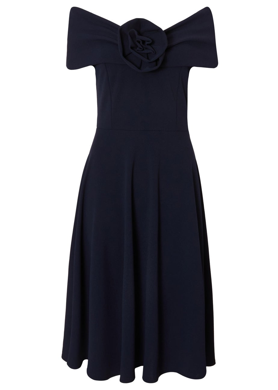 Quiz Navy Corsage Dip Hem Midi Dress