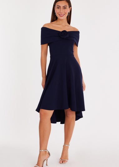 Quiz Navy Corsage Dip Hem Midi Dress