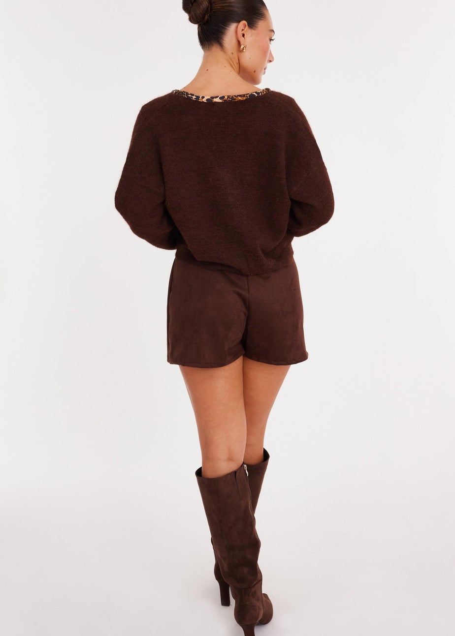 Quiz Brown Leopard Detail Tie Front Cardigan