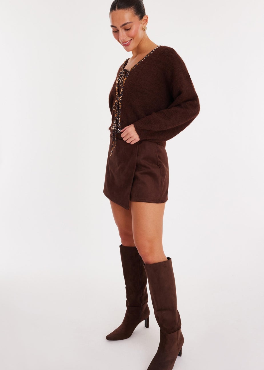 Quiz Brown Leopard Detail Tie Front Cardigan