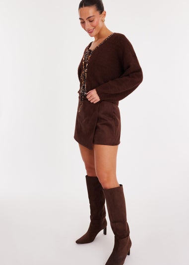 Quiz Brown Leopard Detail Tie Front Cardigan