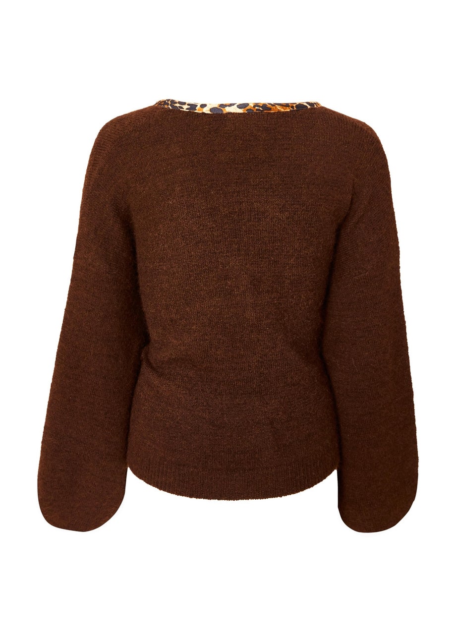 Quiz Brown Leopard Detail Tie Front Cardigan