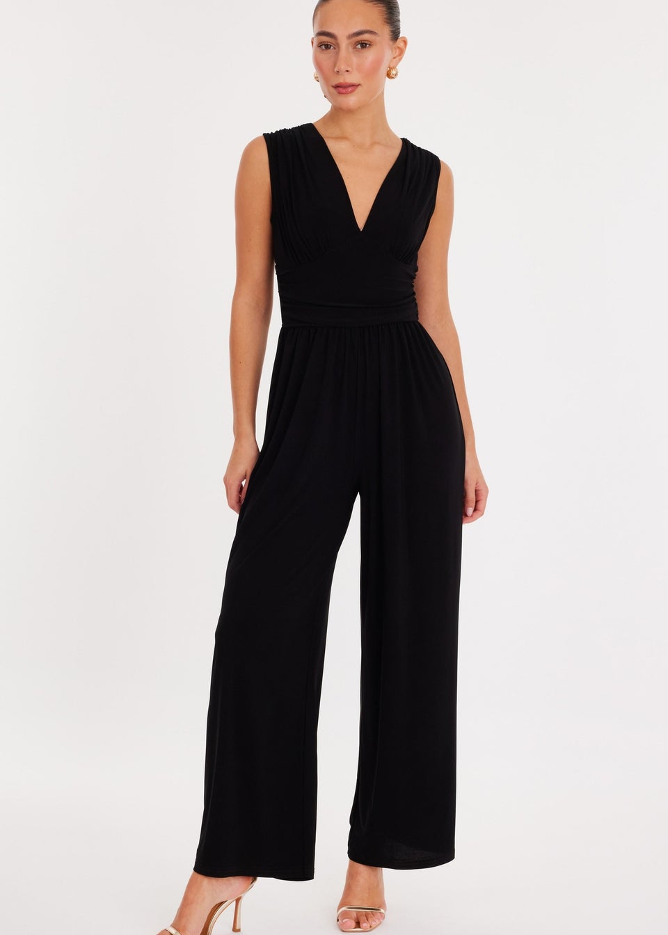 Quiz Black Ruched Wide Leg Jumpsuit