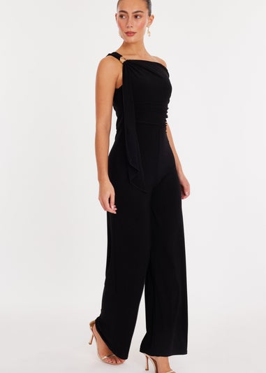 Quiz Black One Shoulder Sash Detail Jumpsuit