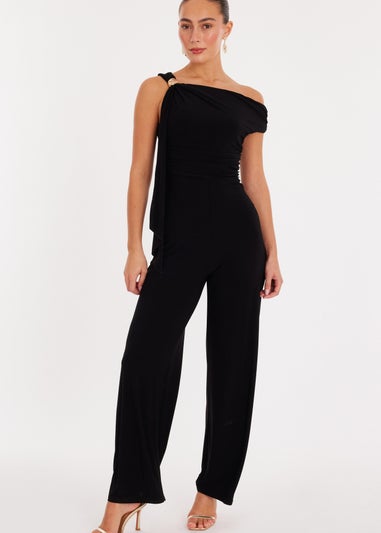 Quiz Black One Shoulder Sash Detail Jumpsuit