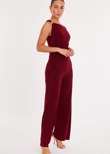 Quiz Burgundy One Shoulder Sash Detail Jumpsuit