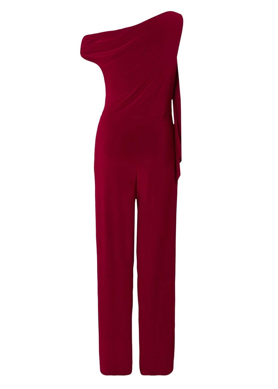 Quiz Burgundy One Shoulder Sash Detail Jumpsuit
