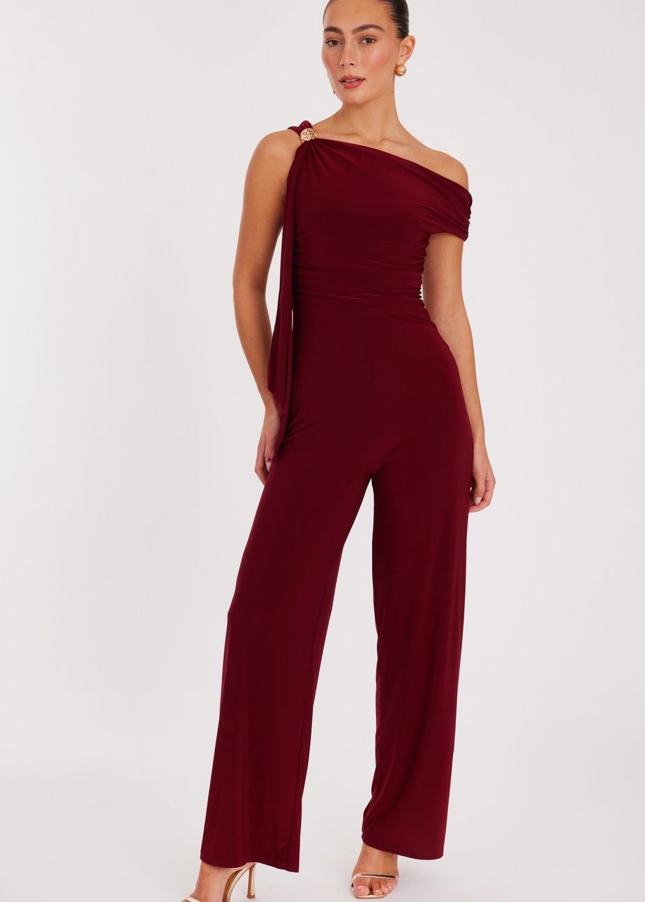 Quiz Burgundy One Shoulder Sash Detail Jumpsuit