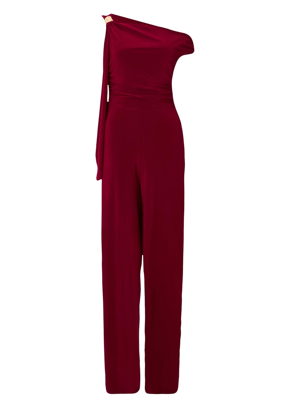 Quiz Burgundy One Shoulder Sash Detail Jumpsuit