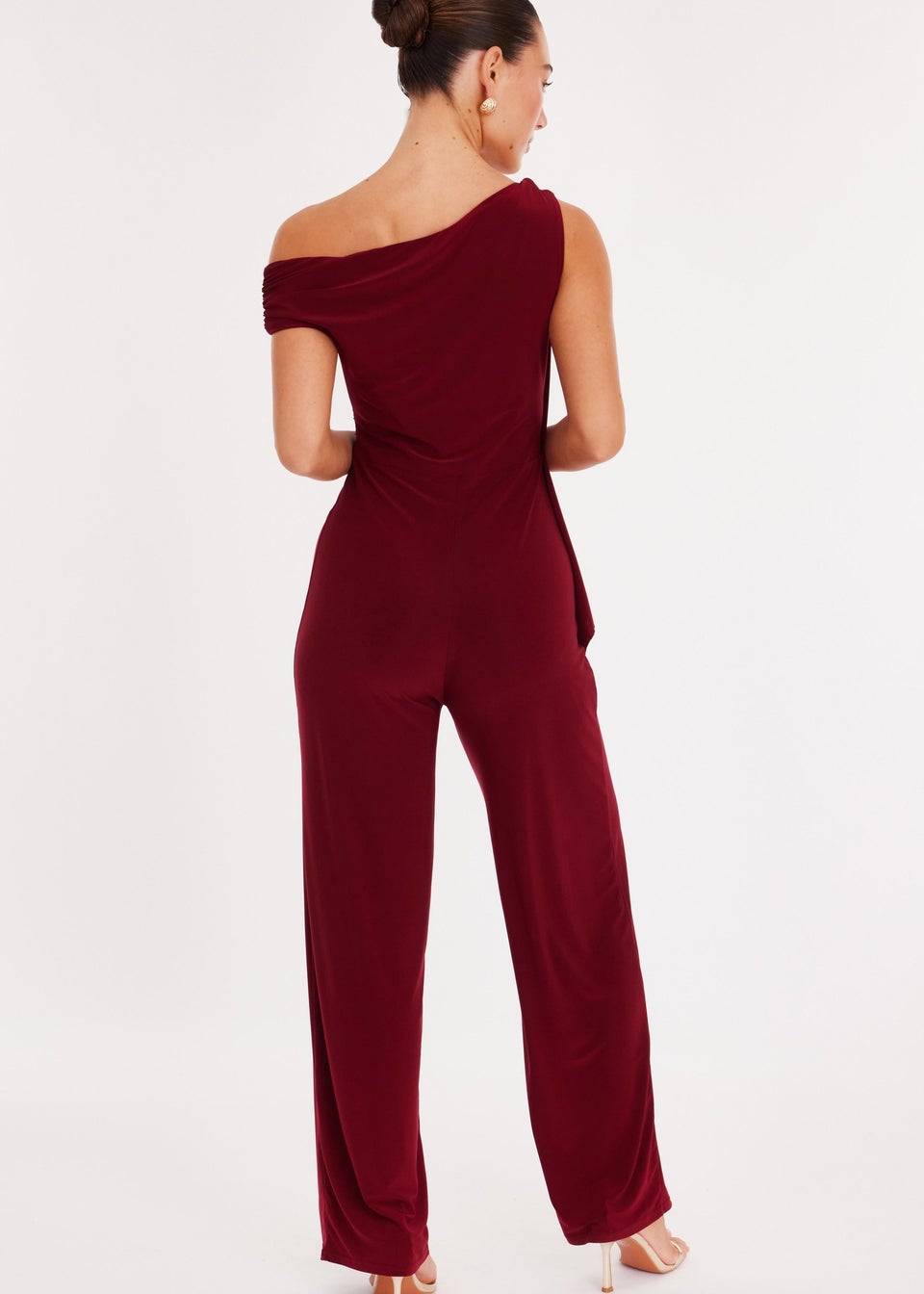 Quiz Burgundy One Shoulder Sash Detail Jumpsuit