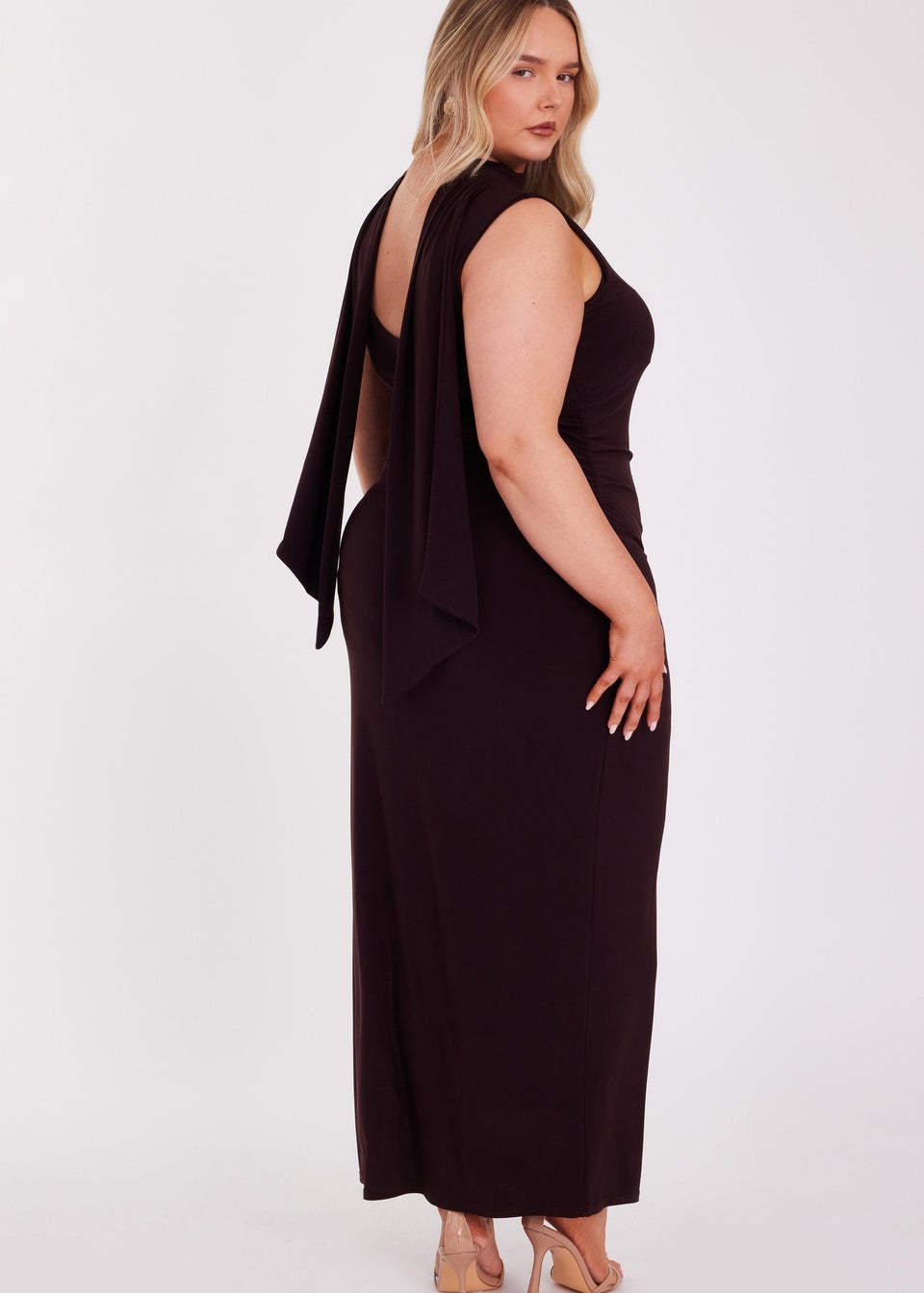 Quiz Brown Scarf Detail Midaxi Dress